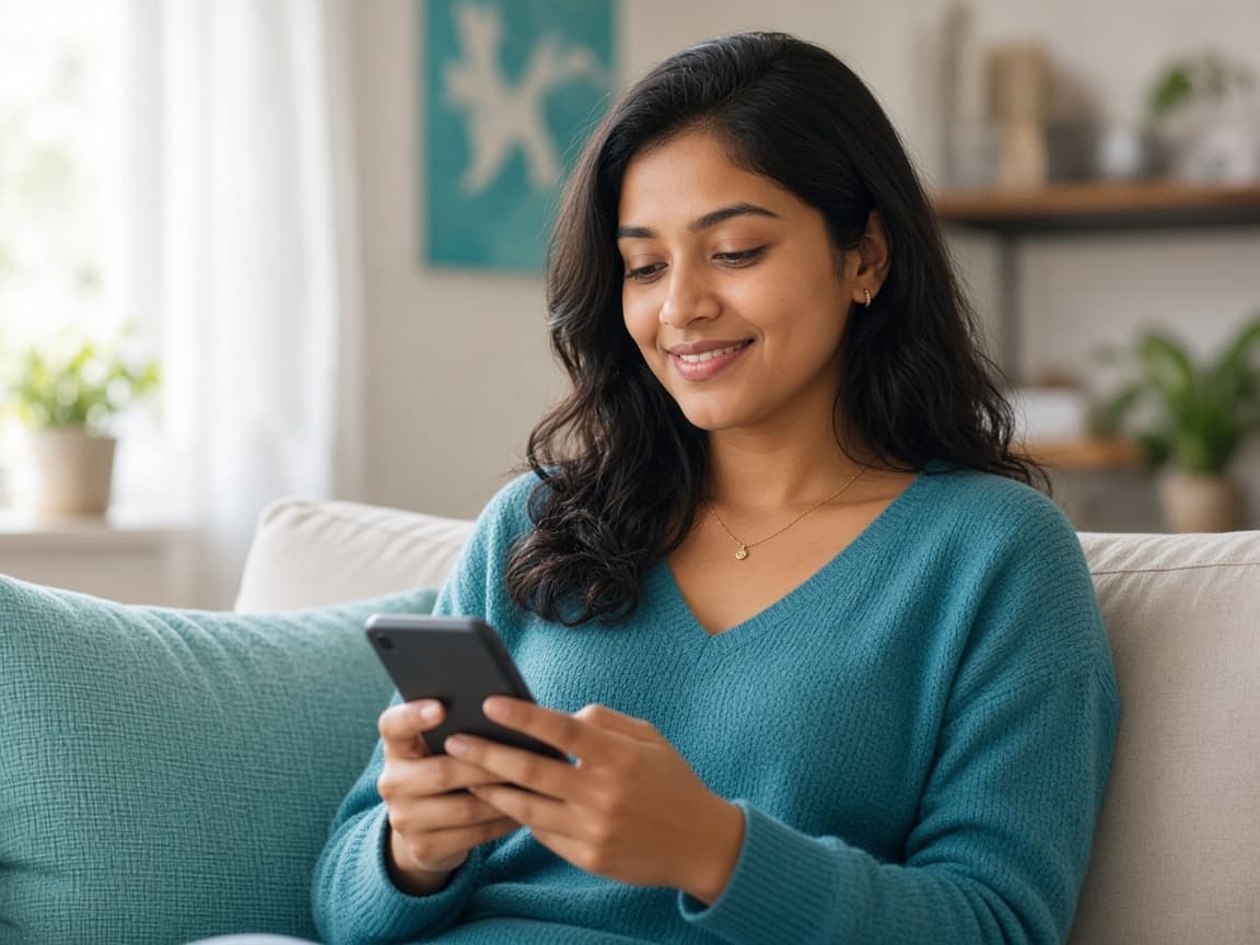 A woman searching for a doctor on her phone at home